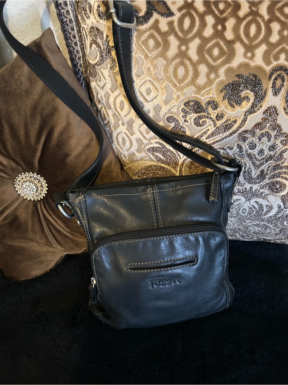 Fossil Black Leather Crossbody Bag